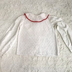 Vintage white blouse red polka dots and ruffle